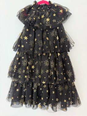 GB girls Black & Gold Star Tulle Dress Size L